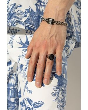 McQueen Signet Ring With Engraved Logo - Blue