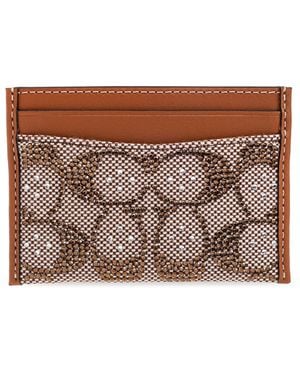 COACH Card Case With Shimmering Crystals - Brown