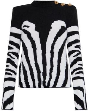 Balmain Sweater With Decorative Buttons On The Shoulder - Black