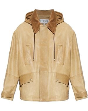 Loewe Leather Jacket With Hood - Natural