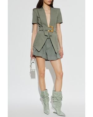 Balmain Asymmetric Blazer With Belt - Green