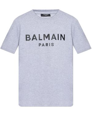 Balmain T-Shirt With Logo Print - Grey