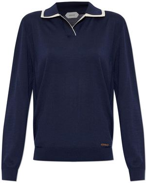 Versace Wool Long-Sleeve Polo - Blue