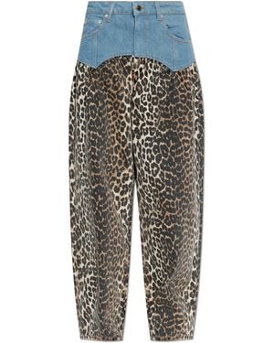Ganni Jeans With Floral Motif - Grey