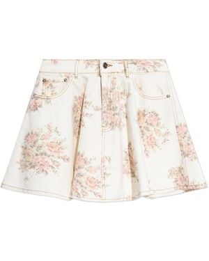 Ganni Denim Skirt With Floral Motif - Natural