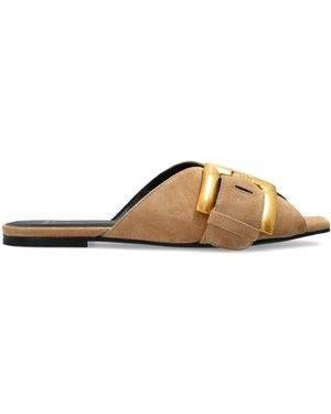 Balmain Suede Slides "Anthem" - Natural