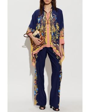 Etro Silk Pleated Pants - Blue