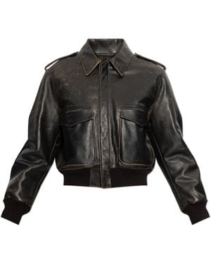 Jil Sander Leather Jacket With 'Vintage' Effect - Black