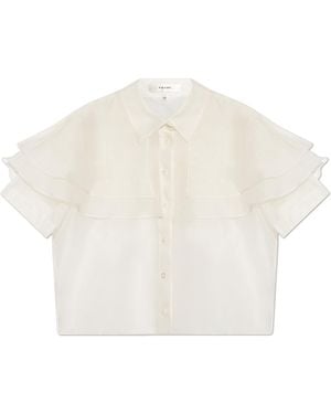 FRAME Silk Top With Ruffles - White