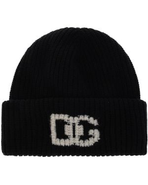 Dolce & Gabbana Wool Beanie With Logo - Black