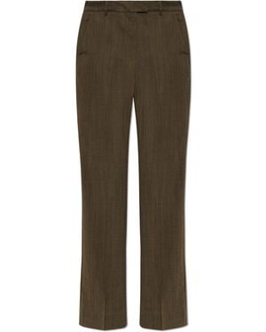 Ganni Wool Pleated Trousers - Green