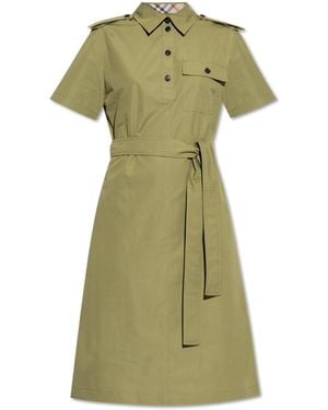Burberry Cotton Dress With Epaulettes - Green