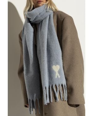 Ami Paris Scarf With Logo - Gray