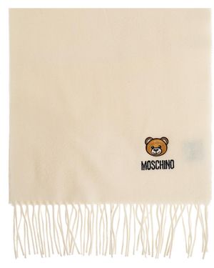 Moschino Wool Scarf With Logo - Natural