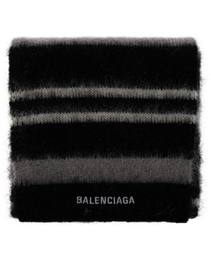 Balenciaga Scarf With Embroidered Logo - Black