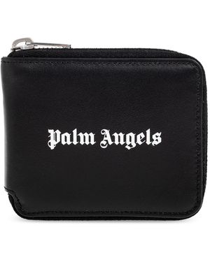 Palm Angels Leather Wallet With Logo - Black