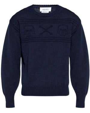 McQueen Wool Jumper With A Crew Neckline - Blue