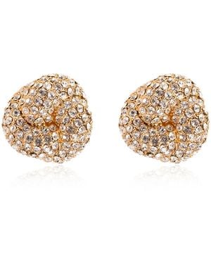 Self-Portrait Earrings With Shimmering Crystals - Metallic