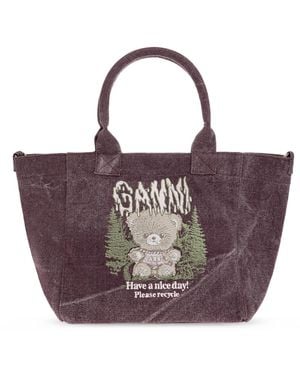 Ganni Cotton Bag With Embroidery - Purple