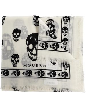 McQueen Wool Scarf With Skull Motif - Black