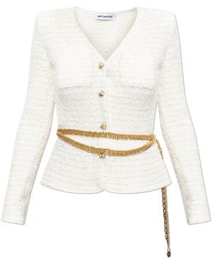 Self-Portrait Chain-Embellished Cardigan - White