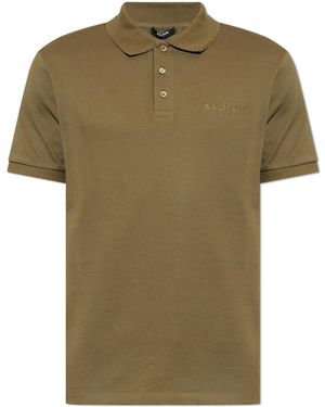 Balmain Cotton Polo Shirt With Embroidered Logo - Green