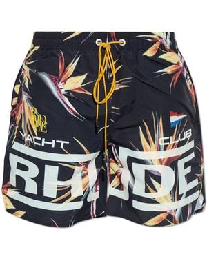 Rhude Swim Shorts With Print - Blue