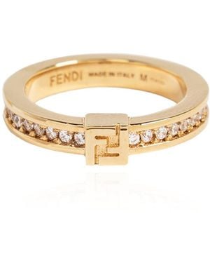 Fendi Ring With Shimmering Crystals - Metallic