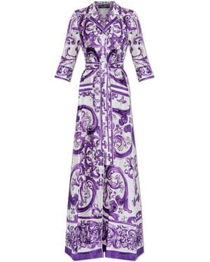 Dolce & Gabbana Long Dress With "Majolica" Print - Purple
