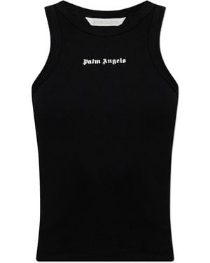 Palm Angels Cotton Top With Logo - Black