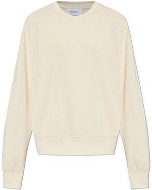 McQueen Sweatshirt With A Logo And Velvet Finish - Natural