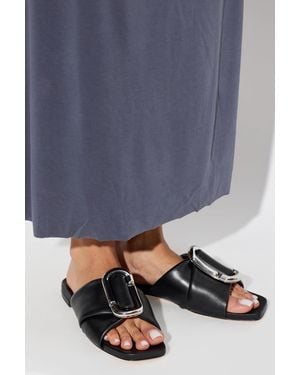 Marc Jacobs Leather Slides With An Appliqué - Gray