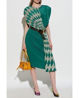 Versace Silk Dress With Shimmering Crystals - Green