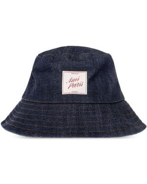 Ami Paris Denim Bucket Hat With Logo - Blue