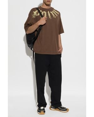 Palm Angels Cotton T-Shirt With Print - Brown