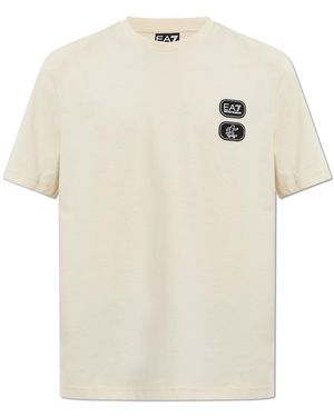 EA7 T-Shirt With Patches And Print - Natural
