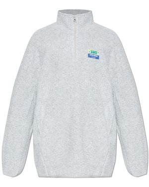 American Vintage Fleece Sweatshirt With A Stand-Up Collar - White