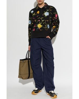 KENZO Cotton Polo Shirt With Floral Motif - Blue