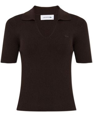 Lacoste Ribbed Polo Shirt With Logo Patch - Black
