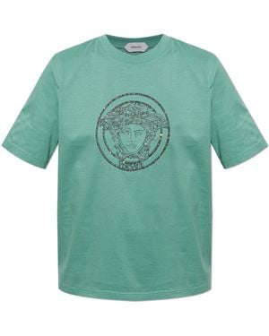 Versace T-Shirt With Shimmering Crystals - Green