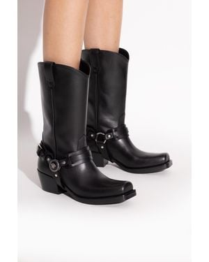 Versace Leather Heeled Ankle Boots - Black