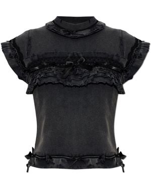 Balenciaga T-Shirt With Decorative Ruffles - Black