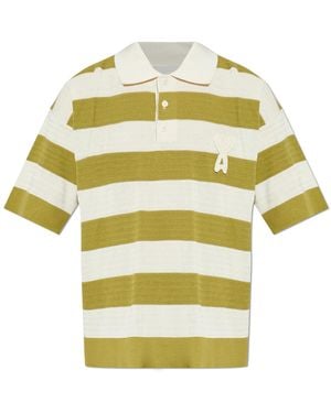 Ami Paris Striped Pattern Polo - Yellow