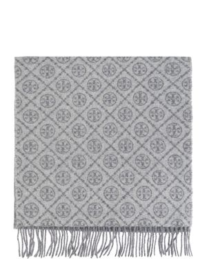 Tory Burch Scarf With Monogram - Grey