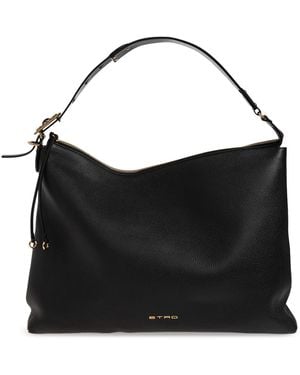 Etro Leather 'Hobo Large' Bag With Fringes - Black