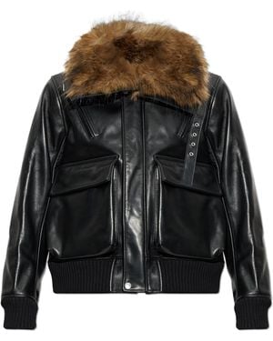 Sacai Leather Jacket With Faux Fur - Black