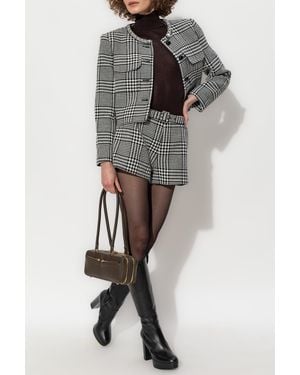 Self-Portrait Houndstooth Pattern Shorts - Gray