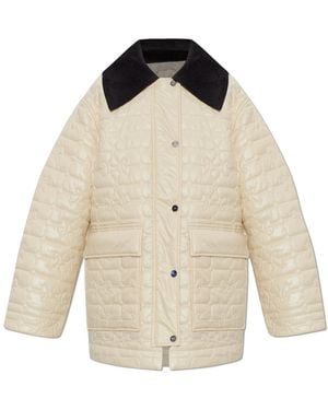 Ganni Insulated Jacket With Corduroy Collar - Natural