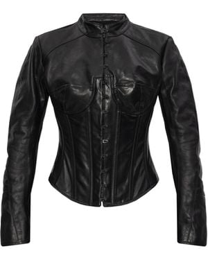 Balenciaga Leather Jacket With Stand-Up Collar - Black