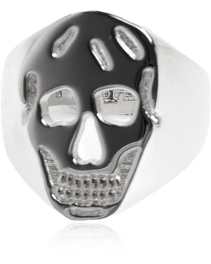 McQueen Signet Ring With A Distinctive Skull Motif - Black